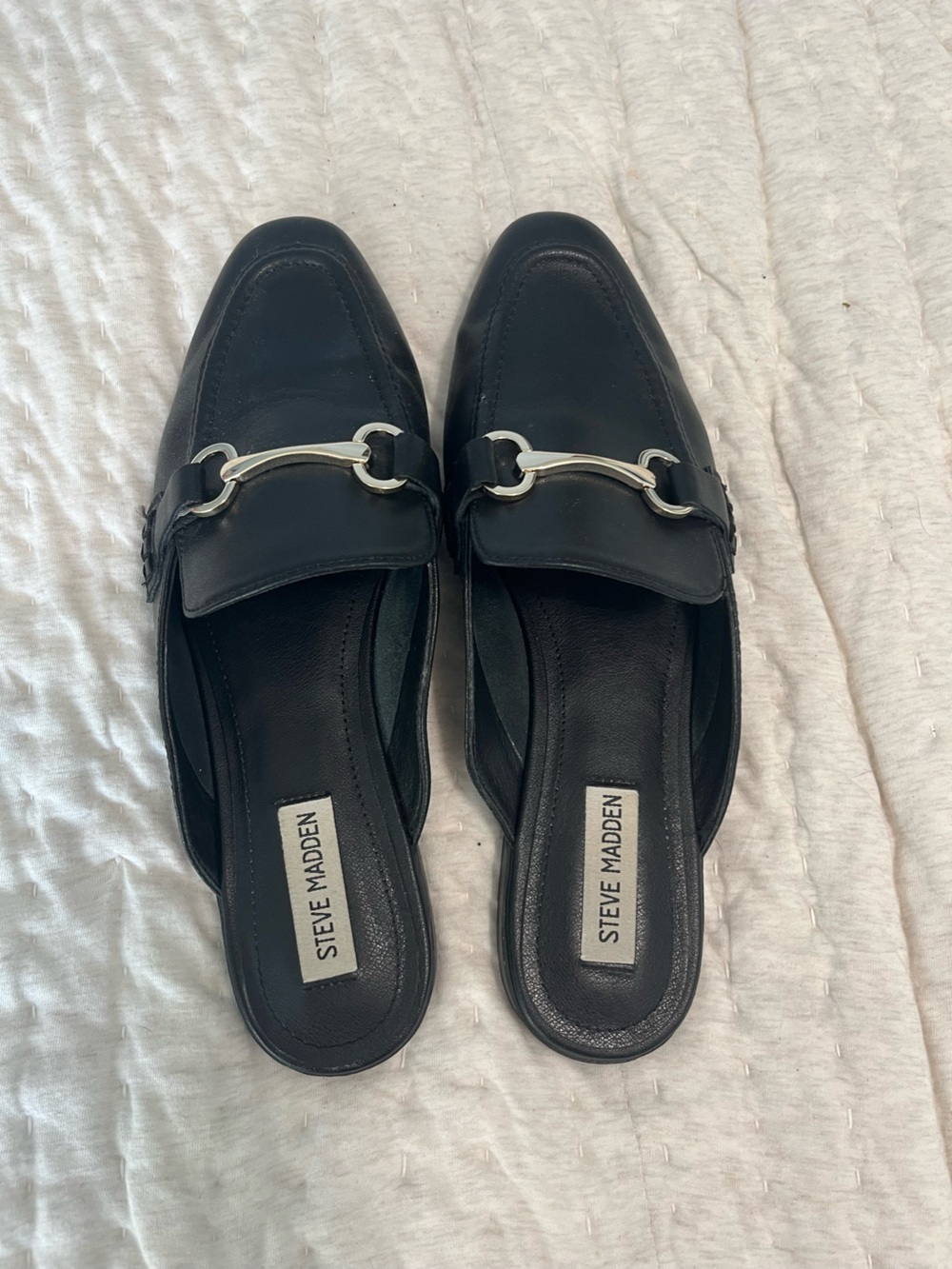 Steve Madden Black Leather Horsebit Mules